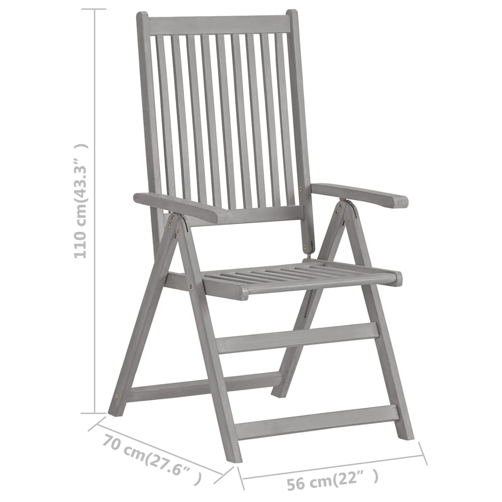 vidaXL 8 db szürke tömör akácfa kerti dönthető szék párnával