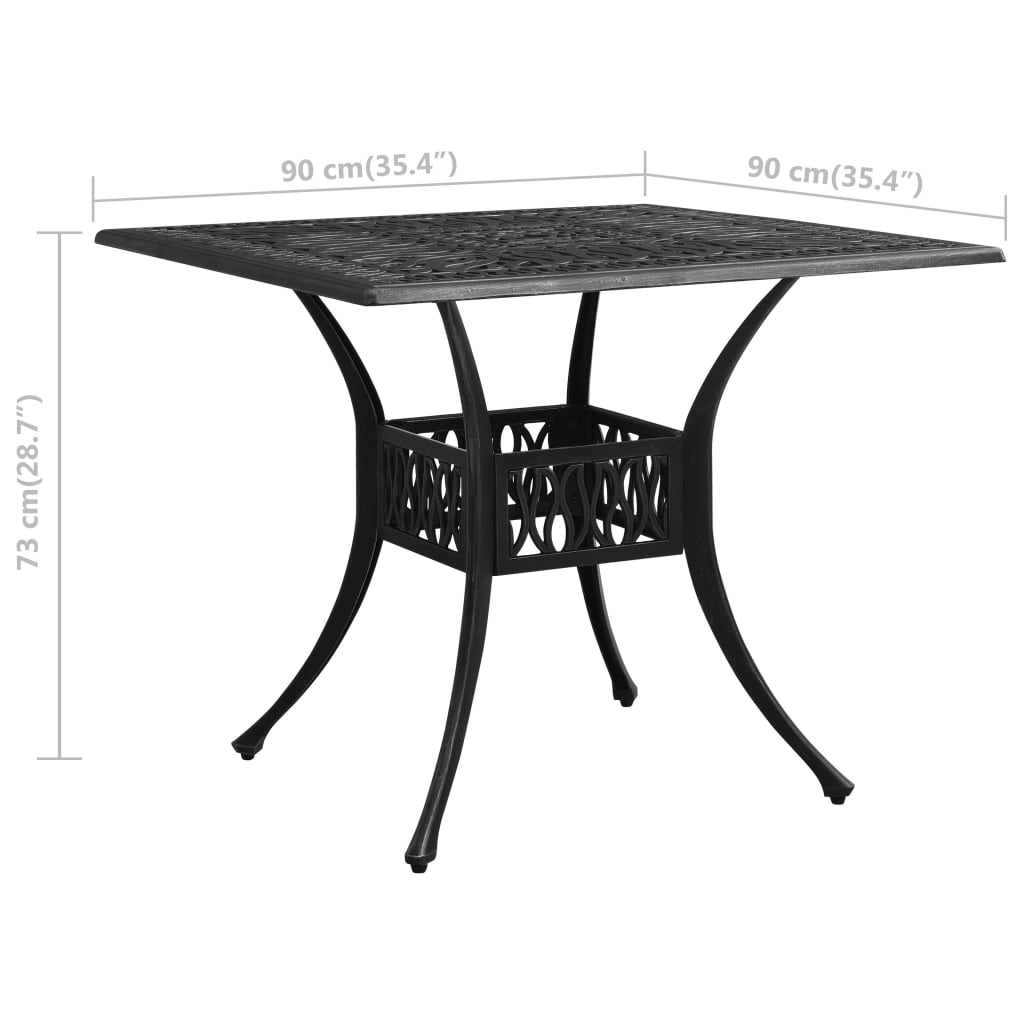 vidaXL fekete öntött alumínium kerti asztal 90 x 90 x 73 cm