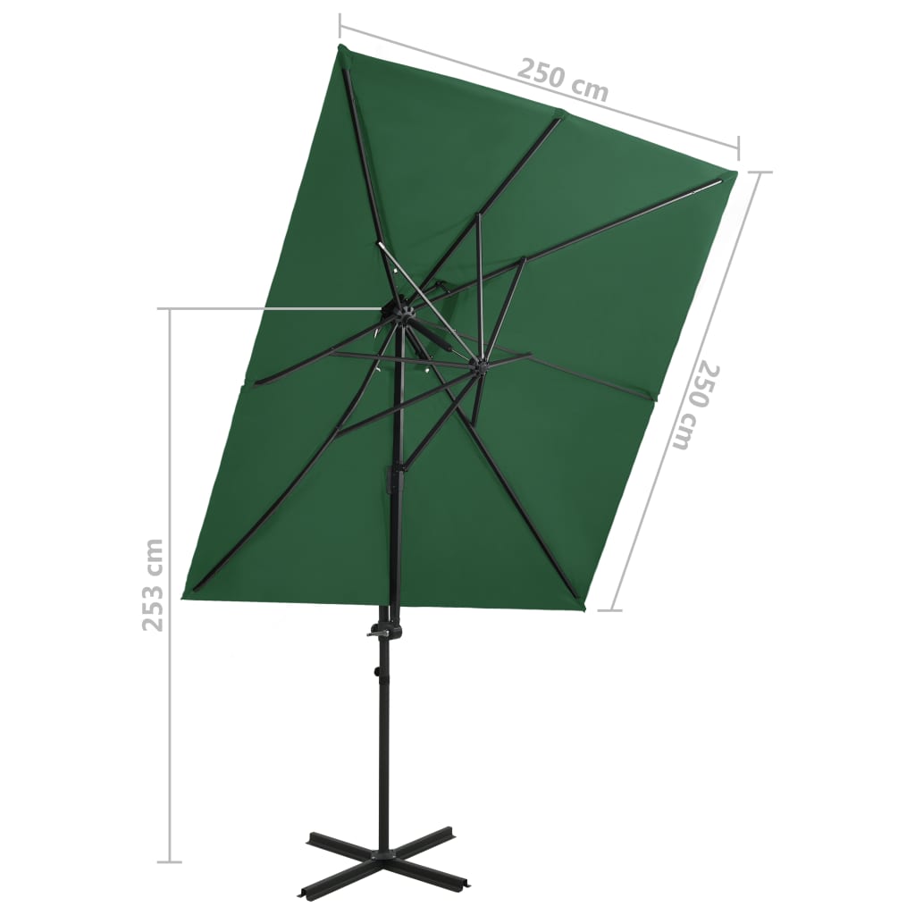 vidaXL zöld dupla tetejű konzolos napernyő 250 x 250 cm