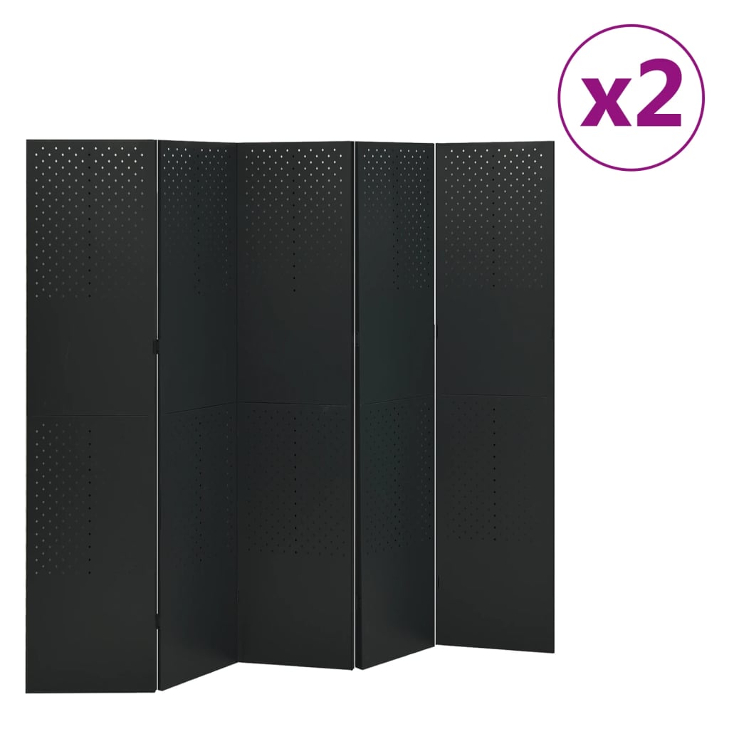 vidaXL 2 db fekete acél 5-paneles térelválasztó 200 x 180 cm