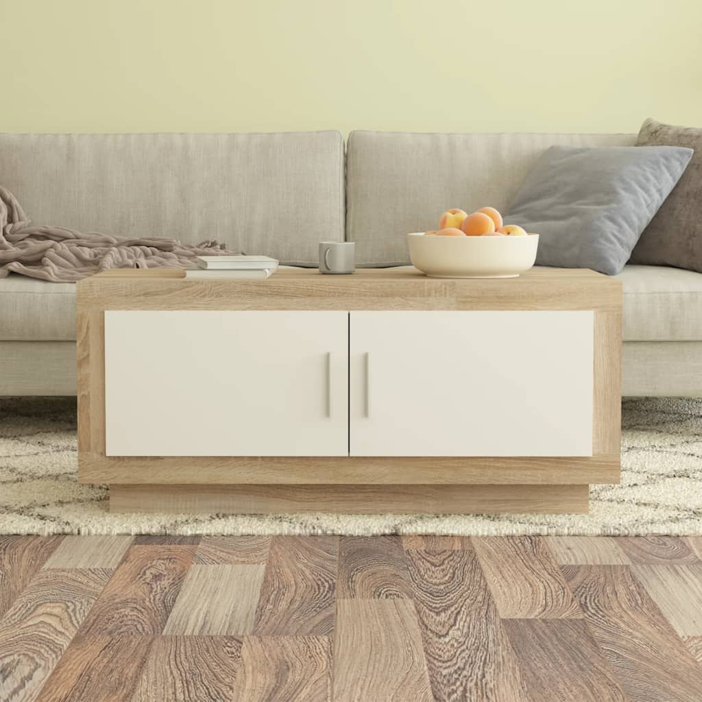 vidaXL fehér-sonoma színű szerelt fa dohányzóasztal 102 x 50 x 45 cm