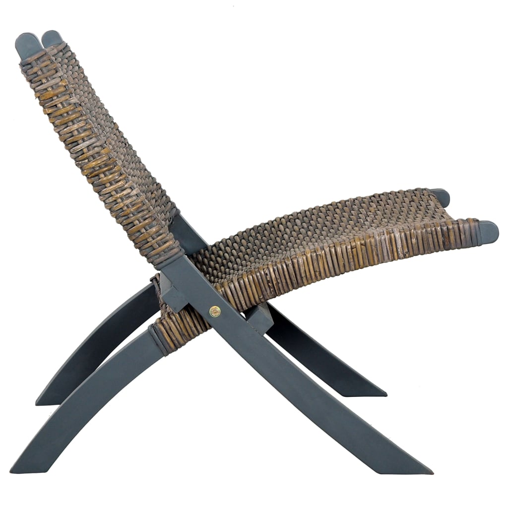 vidaXL szürke természetes kubu rattan és tömör mahagóni pihenőszék