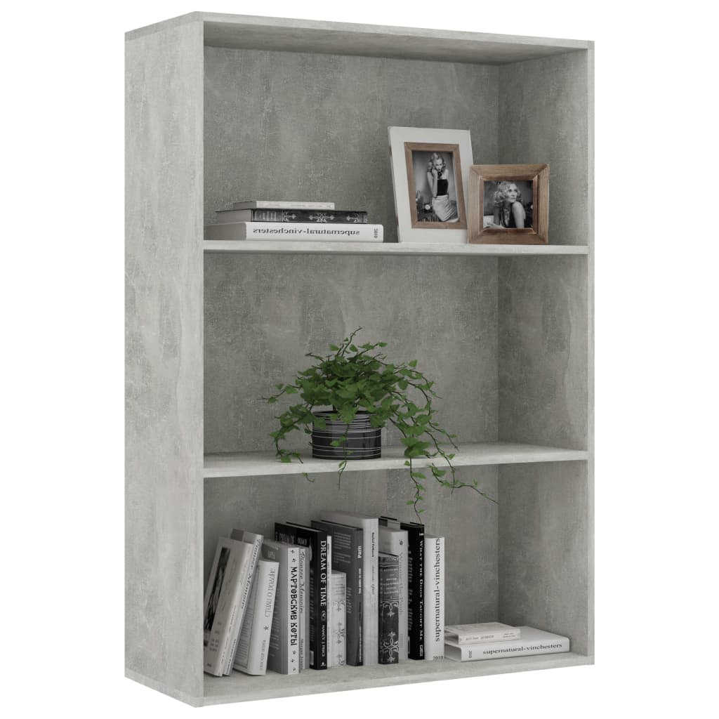 vidaXL 3-szintes betonszürke forgácslap könyvszekrény 80x30x114 cm