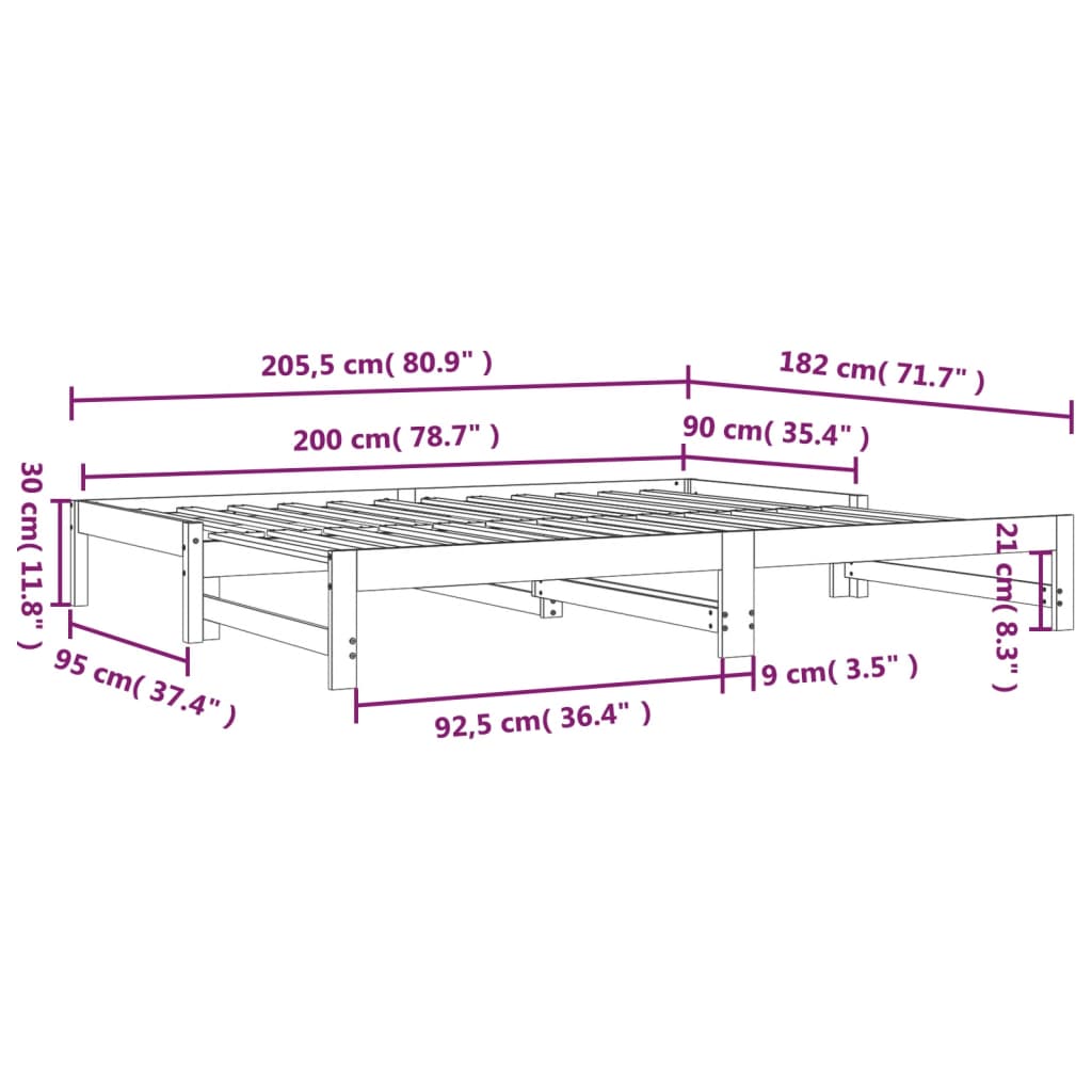 vidaXL szürke tömör fenyőfa kihúzható kanapéágy 2 x (90 x 200) cm