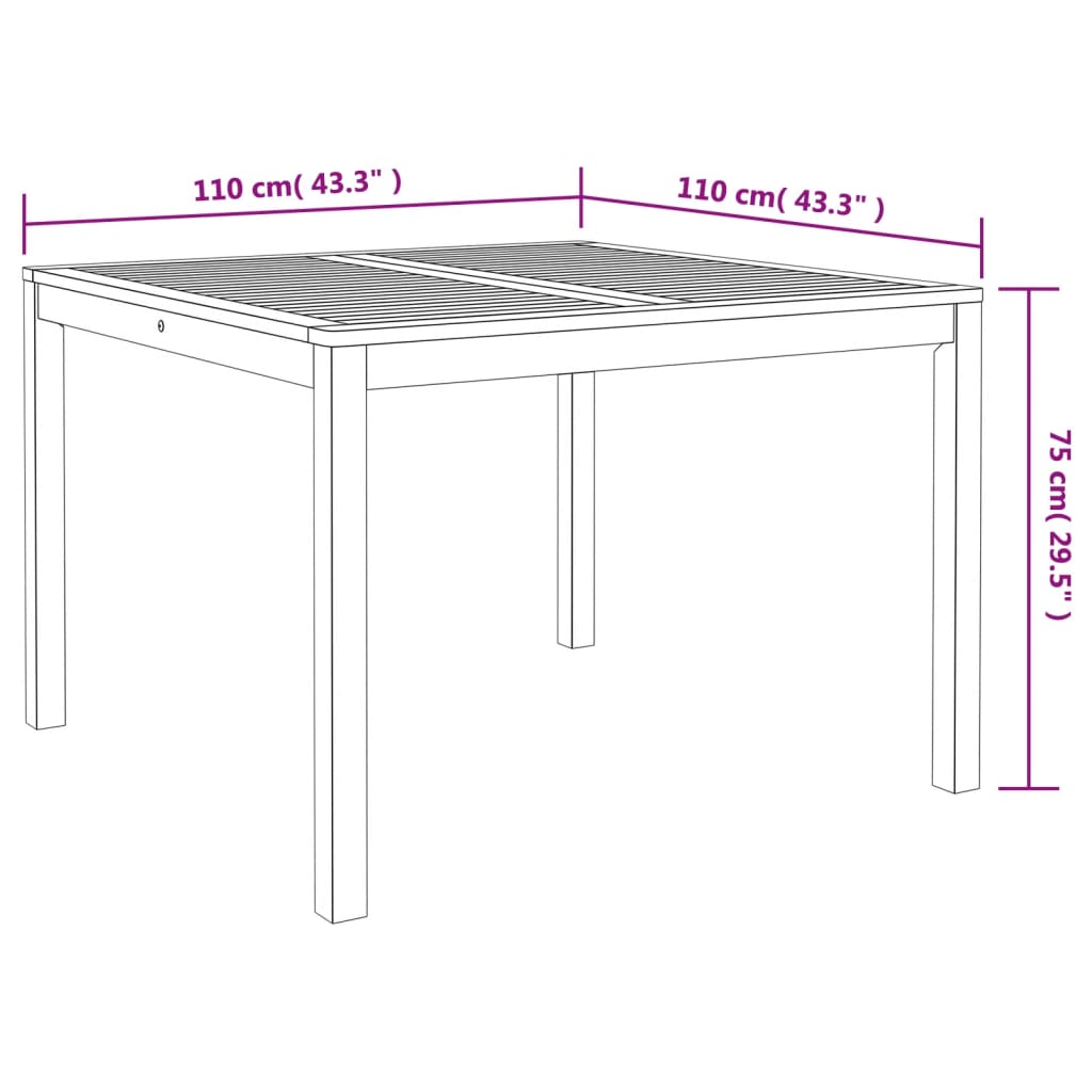 vidaXL tömör akácfa kerti étkezőasztal 110 x 110 x 75 cm