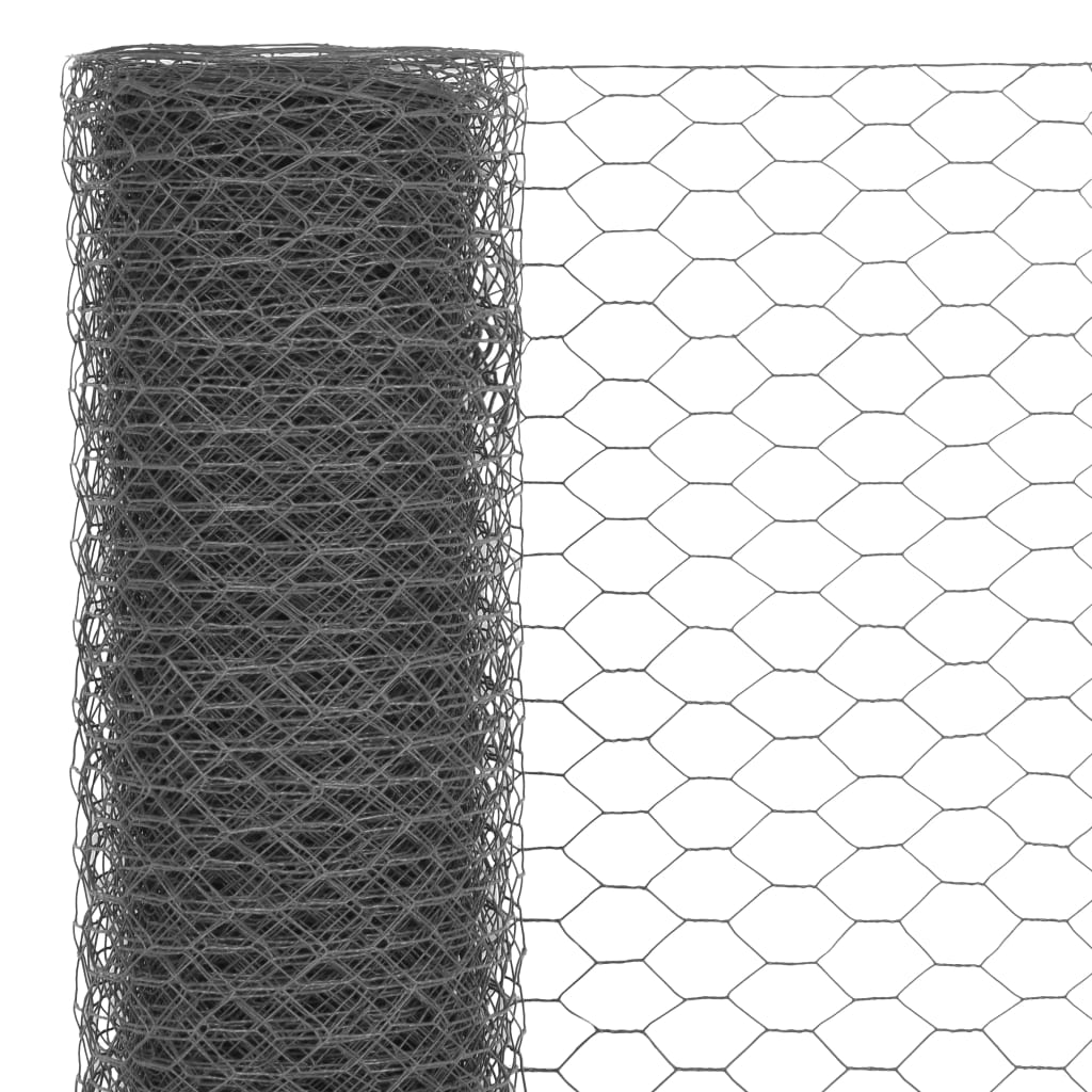 vidaXL szürke PVC-bevonatú acél csirkeháló drótkerítés 25 x 1,2 m