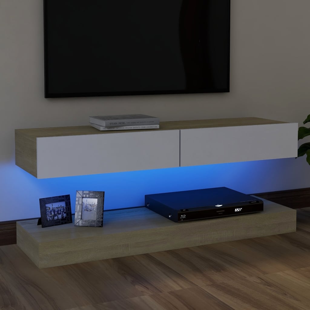 vidaXL fehér és sonoma színű TV-szekrény LED-del 120 x 35 cm