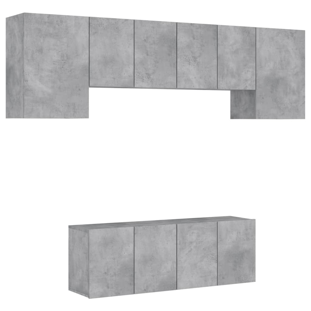 vidaXL 6 darab betonszürke szerelt fa fali TV-bútor
