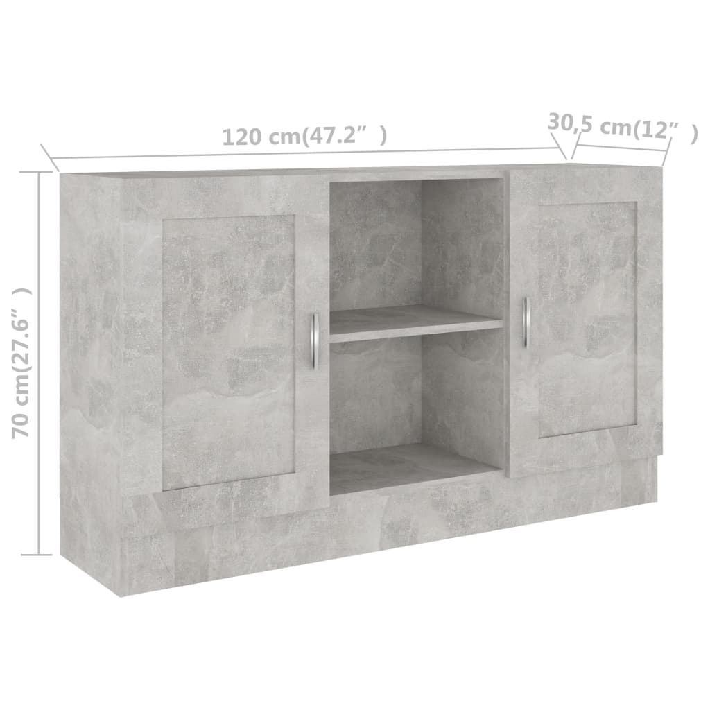 vidaXL betonszürke forgácslap komód 120 x 30,5 x 70 cm