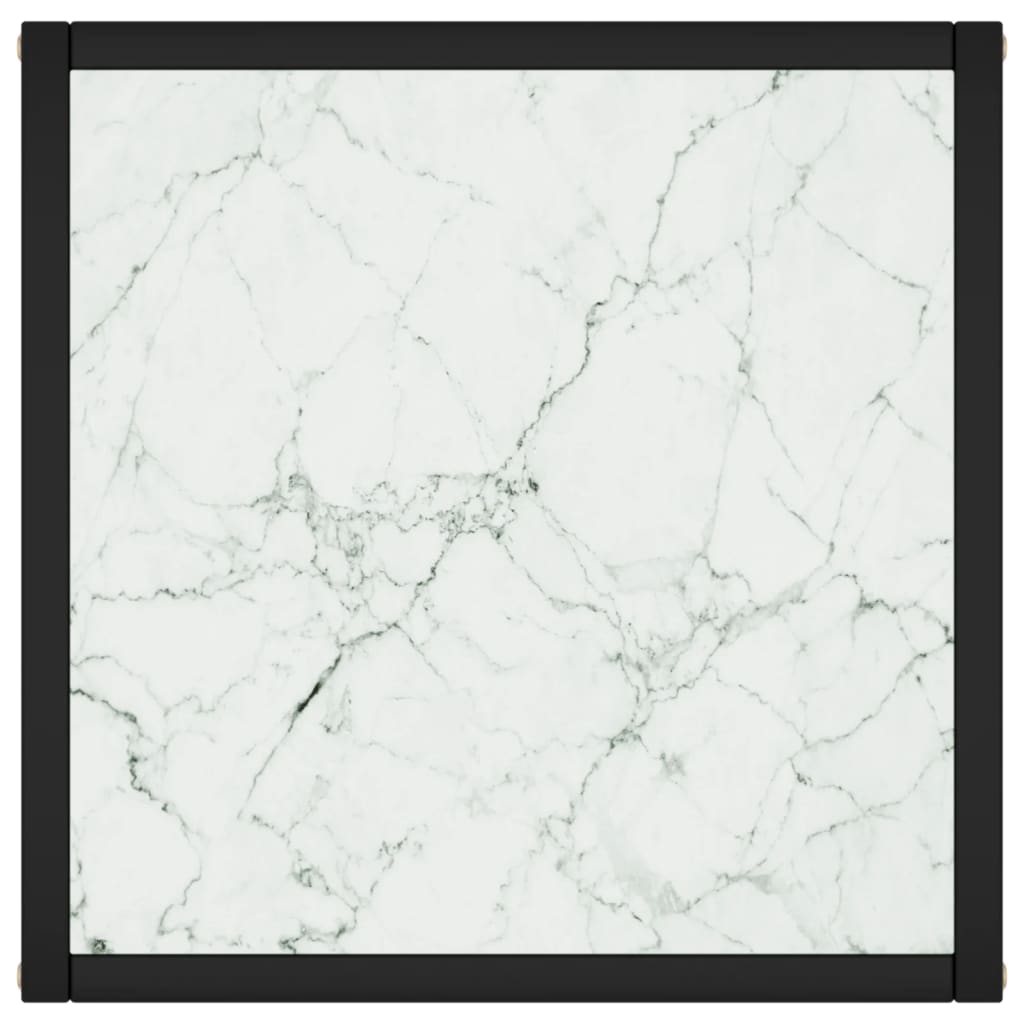 vidaXL fekete dohányzóasztal fehér márvány mintás üveggel 40x40x50 cm