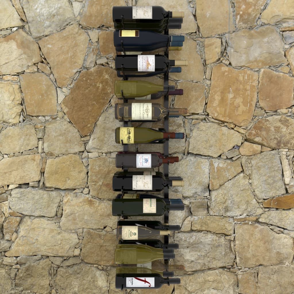 vidaXL fekete vas falra szerelhető bortartó állvány 36 palacknak