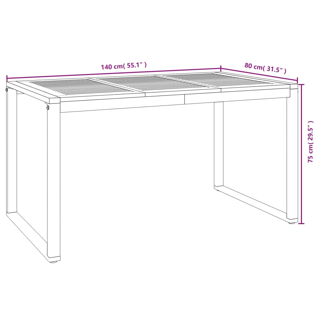 vidaXL tömör akácfa kerti asztal U-alakú lábakkal 140 x 80 x 75 cm