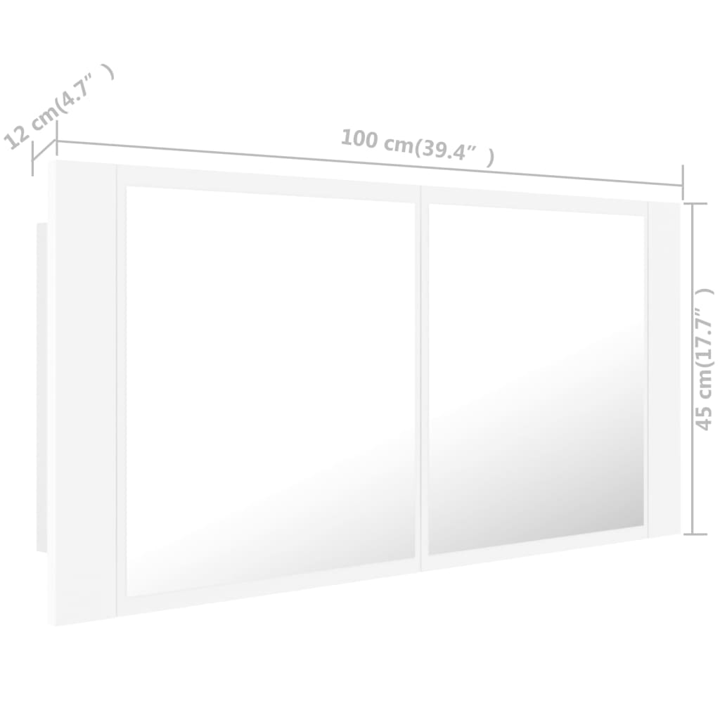 vidaXL fehér akril LED-es fürdőszobaszekrény tükörrel 100 x 12 x 45 cm