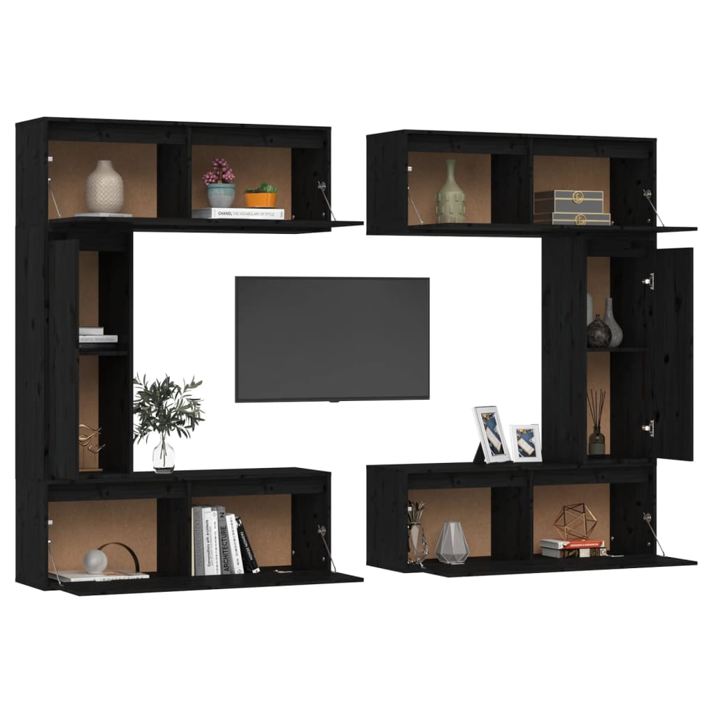 vidaXL 6 darab fekete tömör fenyőfa TV-szekrény