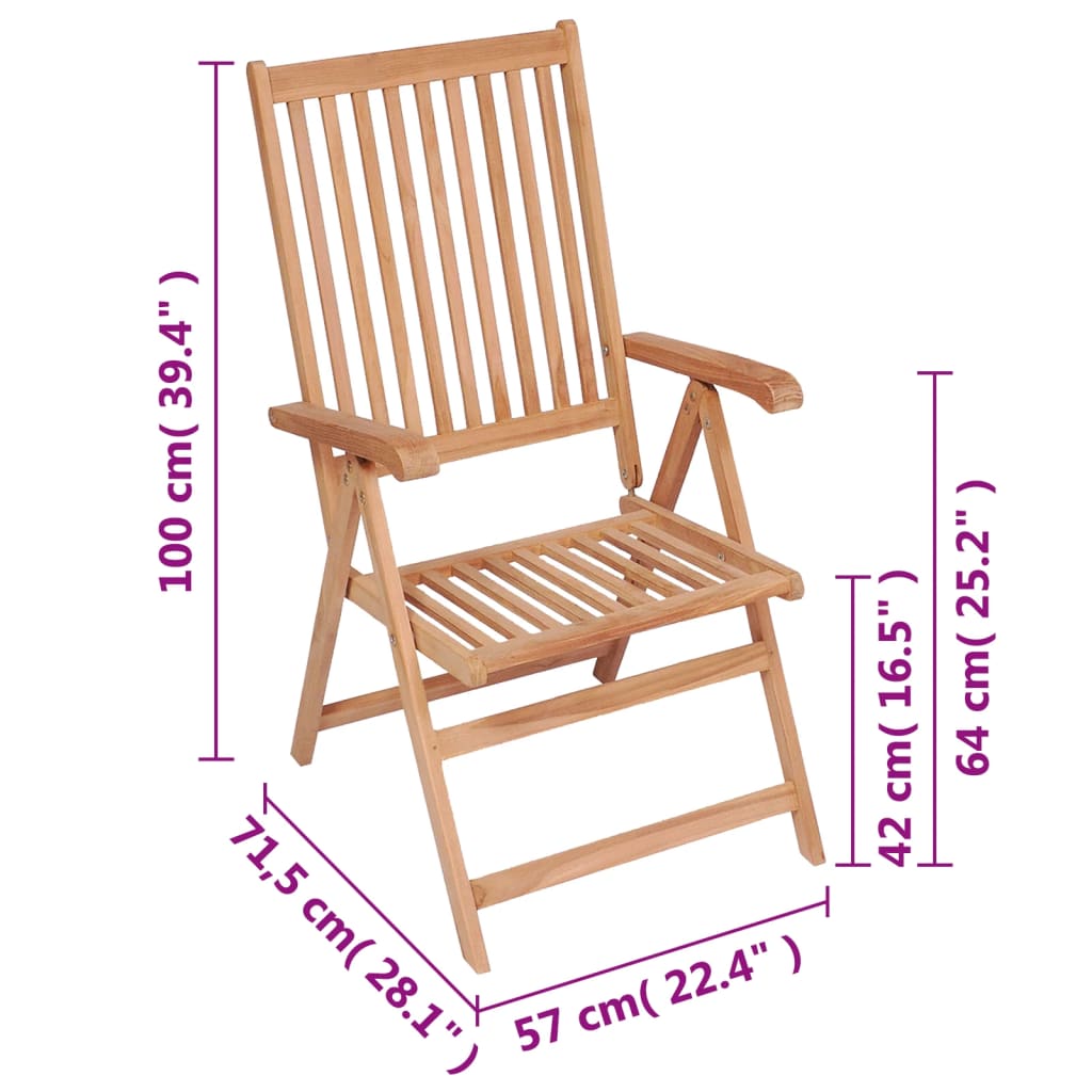 vidaXL 6 db dönthető tömör tíkfa kerti szék