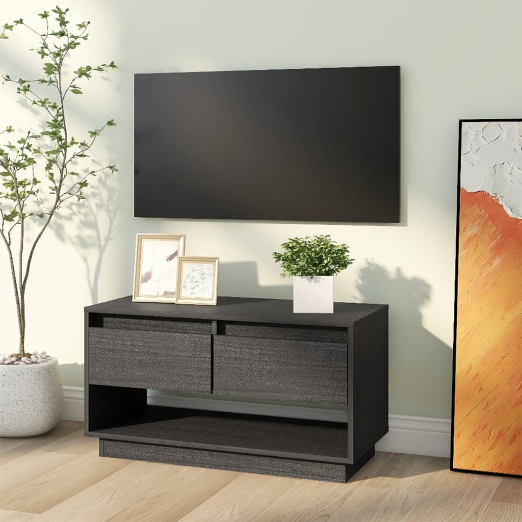 vidaXL szürke tömör fenyőfa TV-szekrény 74 x 34 x 40 cm