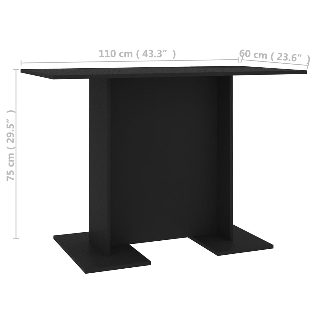 vidaXL fekete szerelt fa étkezőasztal 110 x 60 x 75 cm
