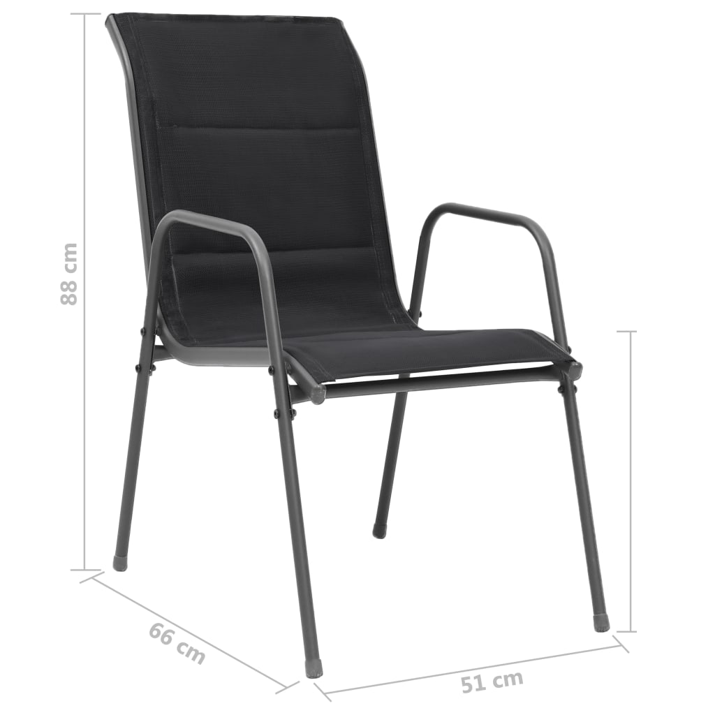 vidaXL 6 db fekete rakásolható acél és textilén kerti szék