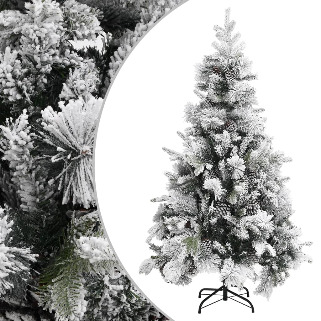 vidaXL PVC/PE karácsonyfa pelyhes hóval és tobozokkal 195 cm