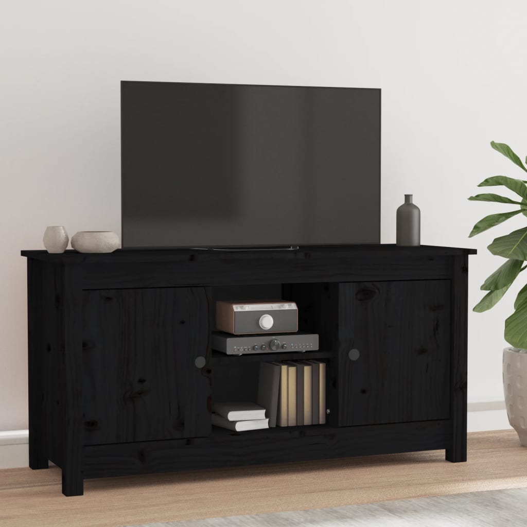 vidaXL fekete tömör fenyőfa TV-szekrény 103 x 36,5 x 52 cm