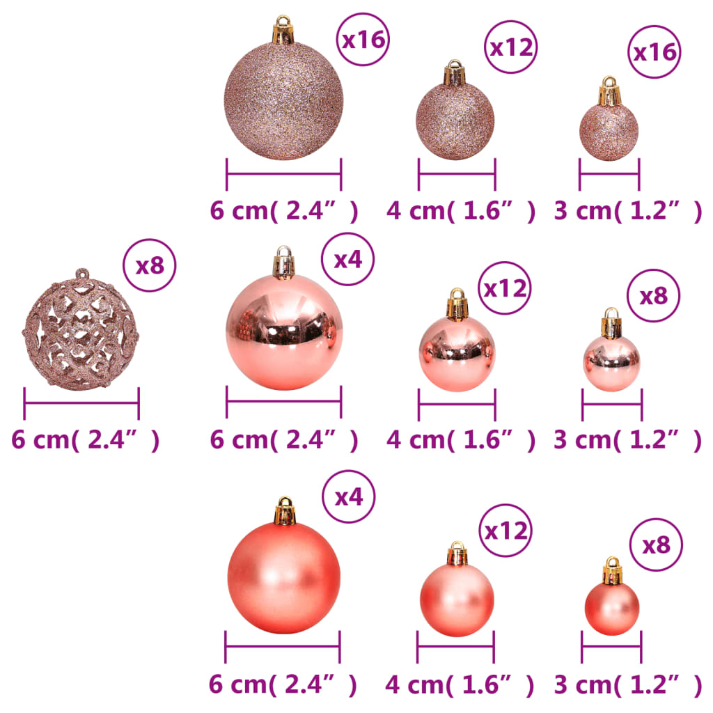 vidaXL 100 db rózsaszínű karácsonyi gömb 3 / 4 / 6 cm