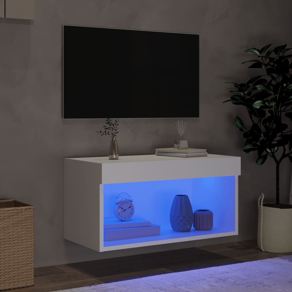 vidaXL fehér TV-szekrény LED-világítással 60 x 30 x 30 cm