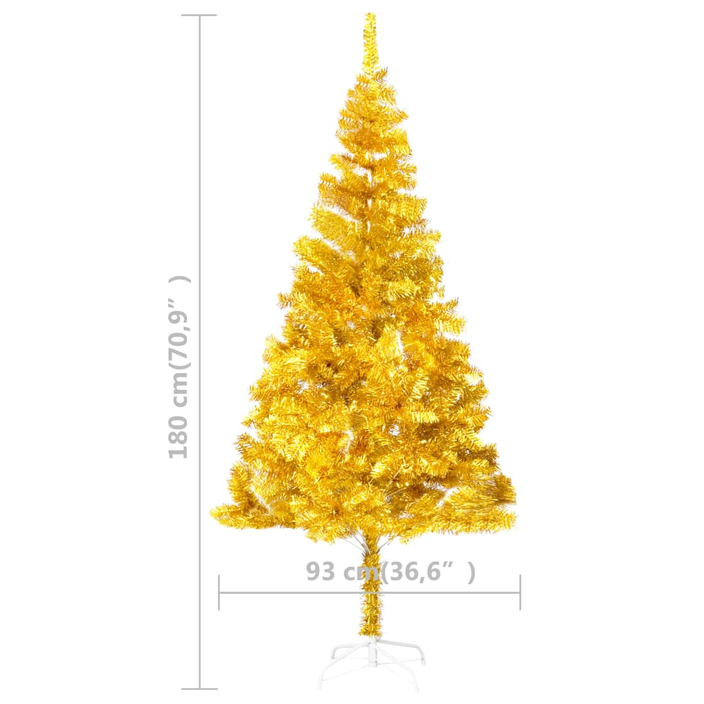 vidaXL aranyszínű PET megvilágított műkarácsonyfa gömb szettel 180 cm