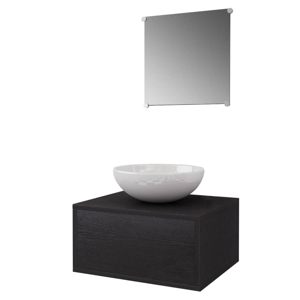 vidaXL Négyrészes fürdőszobabútor szett mosdótállal és csappal fekete
