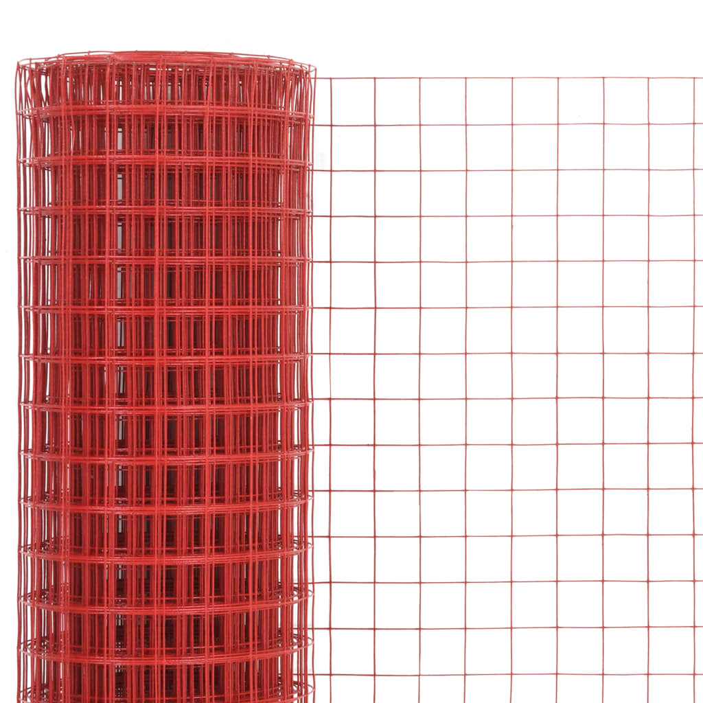 vidaXL piros PVC-bevonatú acél csirkeháló drótkerítés 25 x 0,5 m