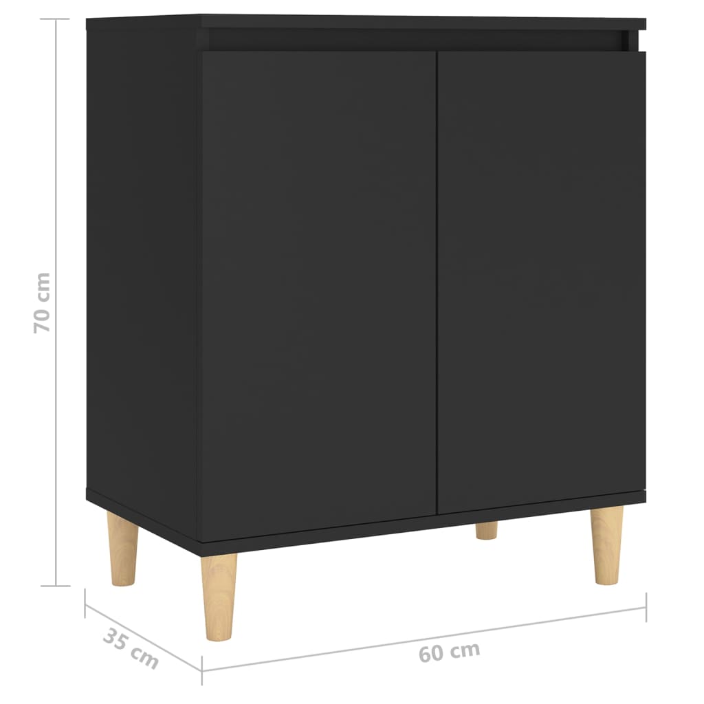vidaXL fekete forgácslap tálalószekrény tömör falábakkal 60x35x70 cm