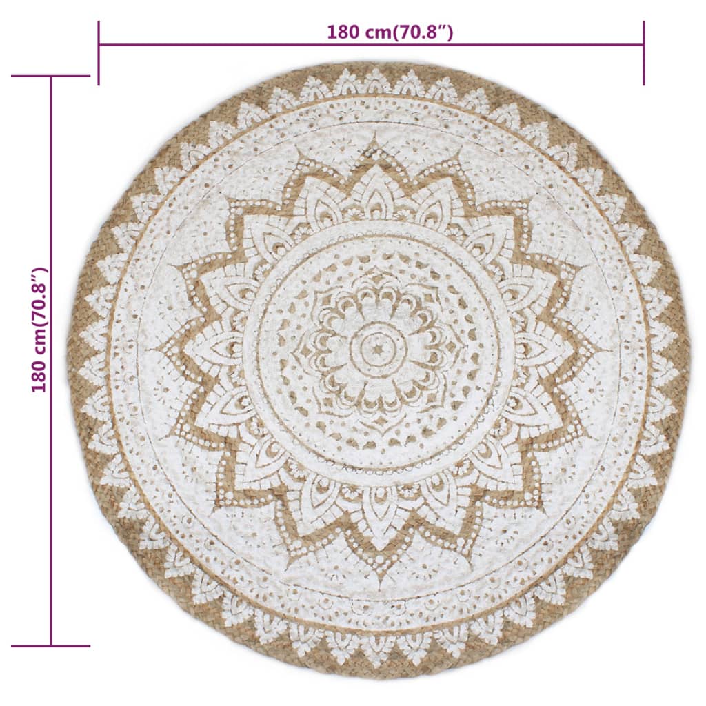 vidaXL kör alakú, fonott juta szőnyeg nyomott mintával 180 cm