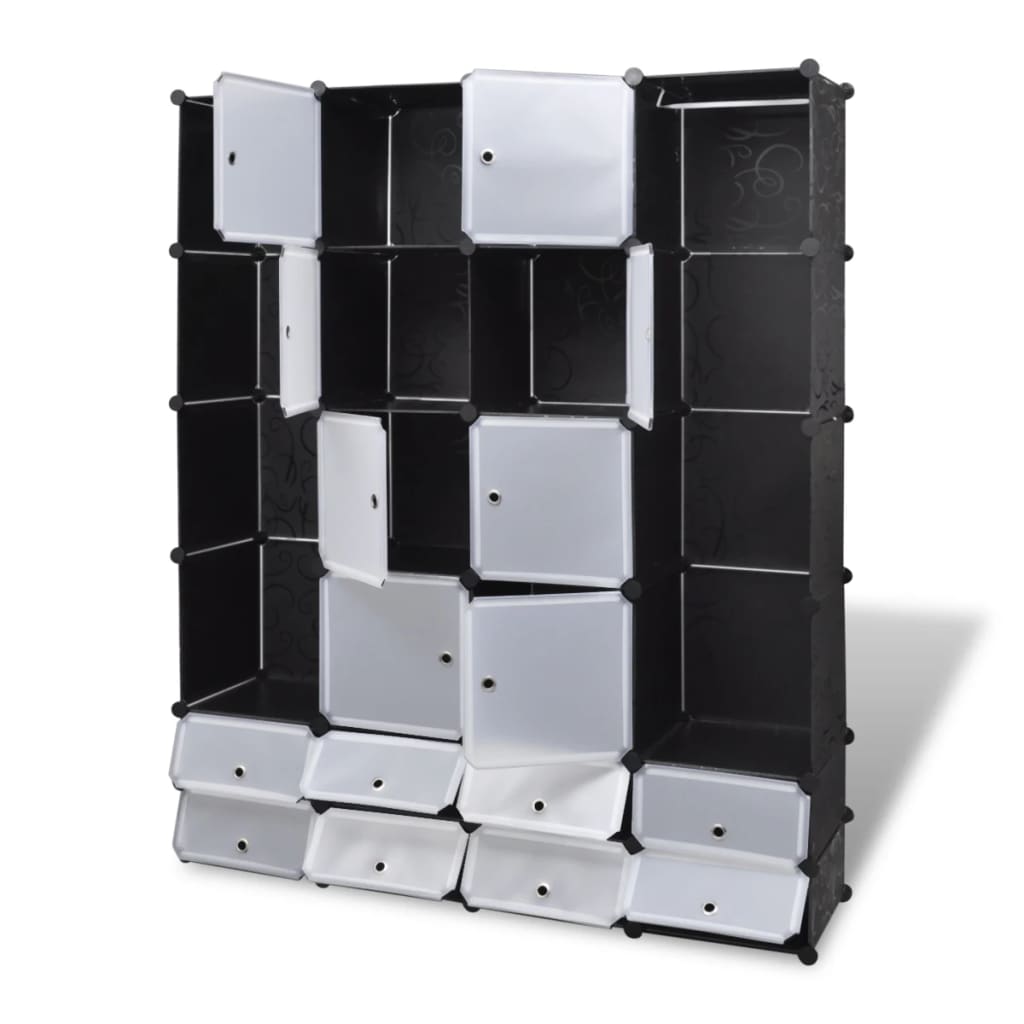 vidaXL fekete/fehér szekrény 18 tárolórekesszel 37 x 146 x 180,5 cm