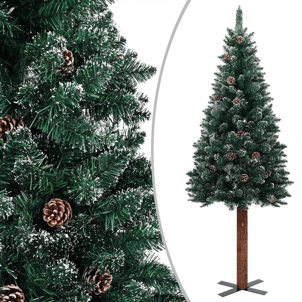 vidaXL zöld megvilágított vékony valódi fás/havas karácsonyfa 210 cm