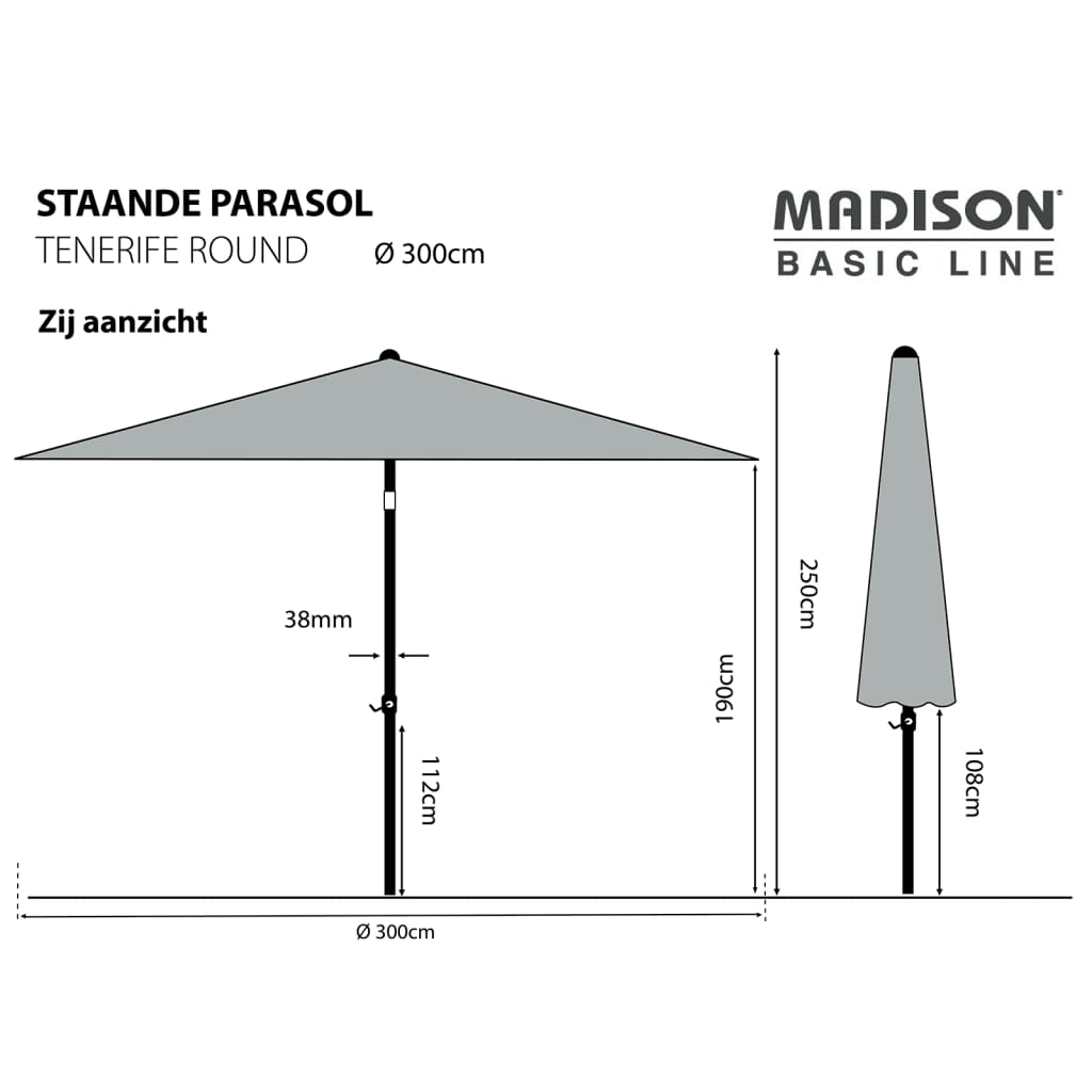 Madison Tenerife ekrü kerek napernyő 300 cm