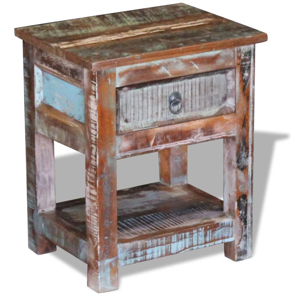 vidaXL 1 fiókos tömör újrahasznosított fa kisasztal 43 x 33 x 51 cm
