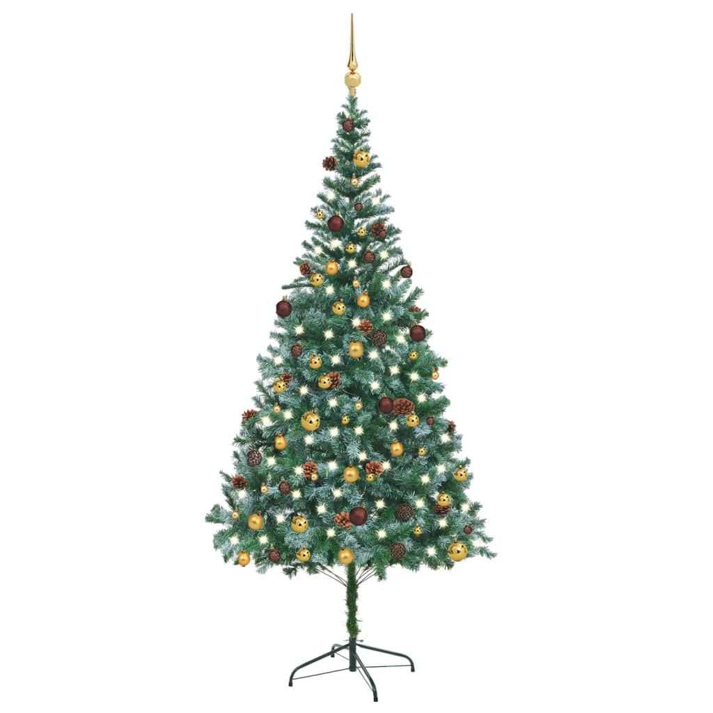 vidaXL megvilágított műkarácsonyfa gömb szettel és tobozzal 210 cm