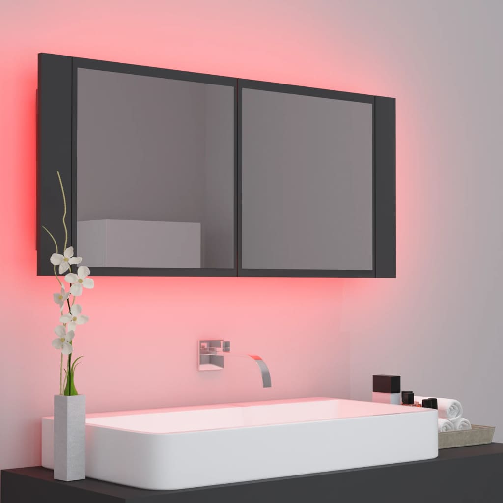 vidaXL szürke akril LED-es tükrös fürdőszobaszekrény 100x12x45 cm