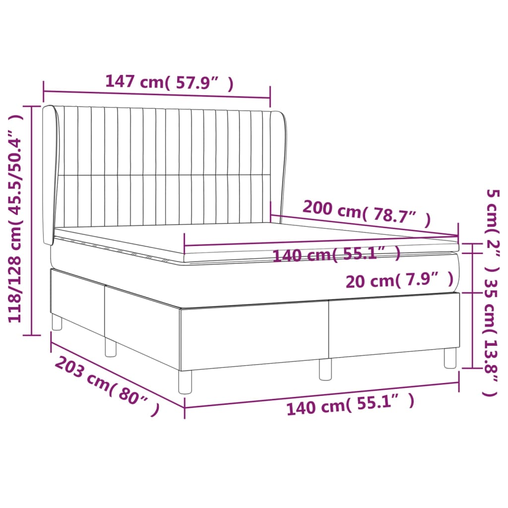 vidaXL fekete bársony rugós ágy matraccal 140x200 cm