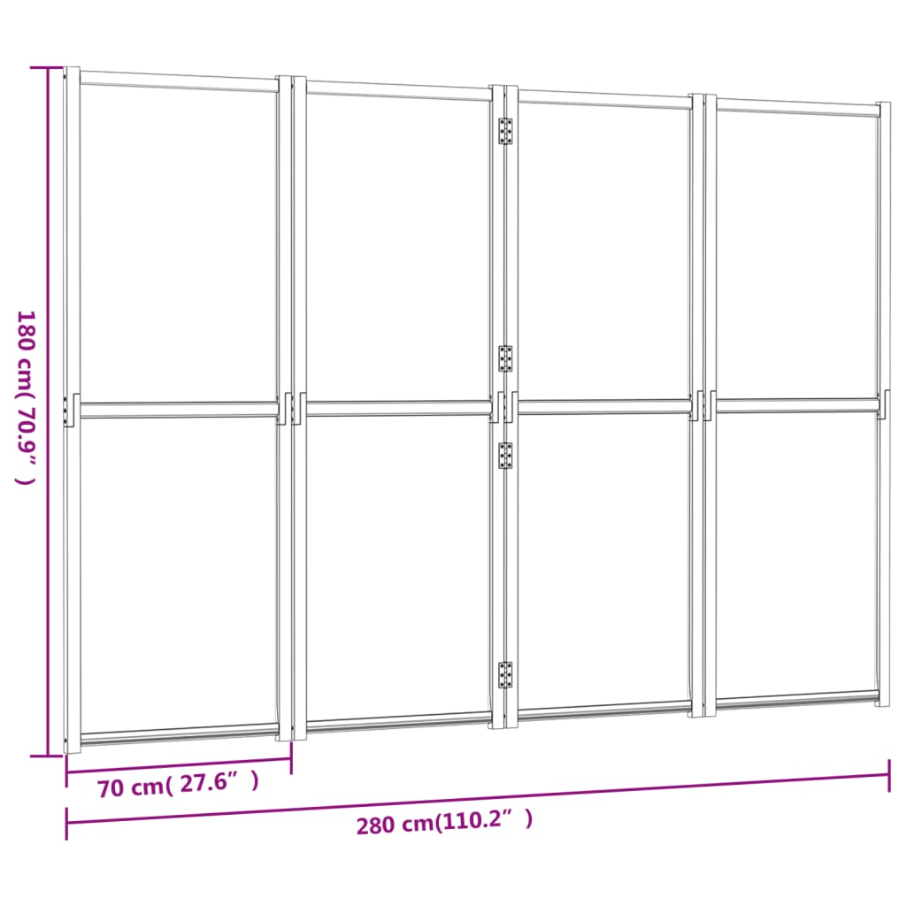 vidaXL fehér 4 paneles térelválasztó 280x180 cm