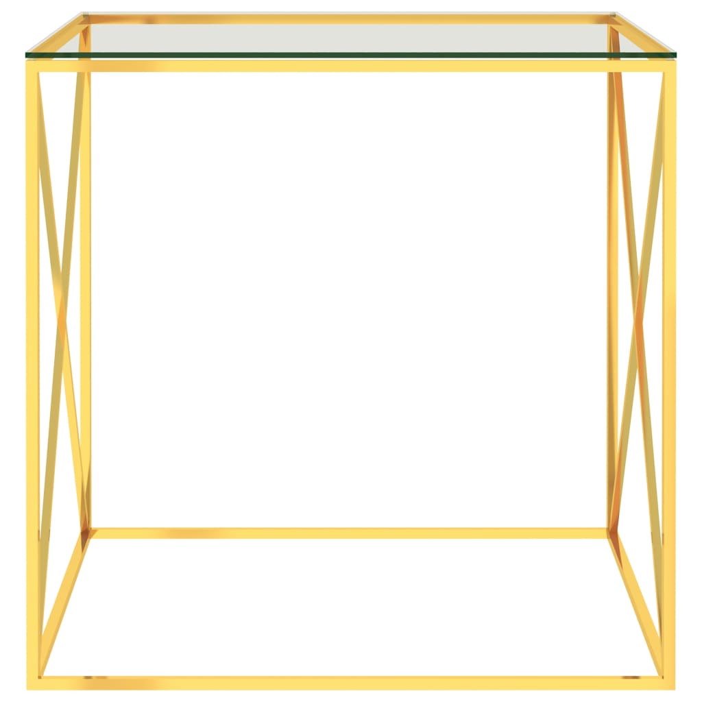 vidaXL aranyszínű üveg és rozsdamentes acél dohányzóasztal 55x55x55 cm
