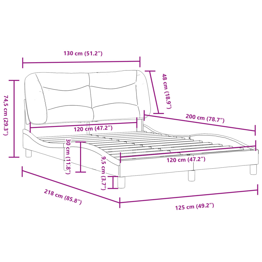 vidaXL krémszínű szövet ágykeret fejtámlával 120 x 200 cm