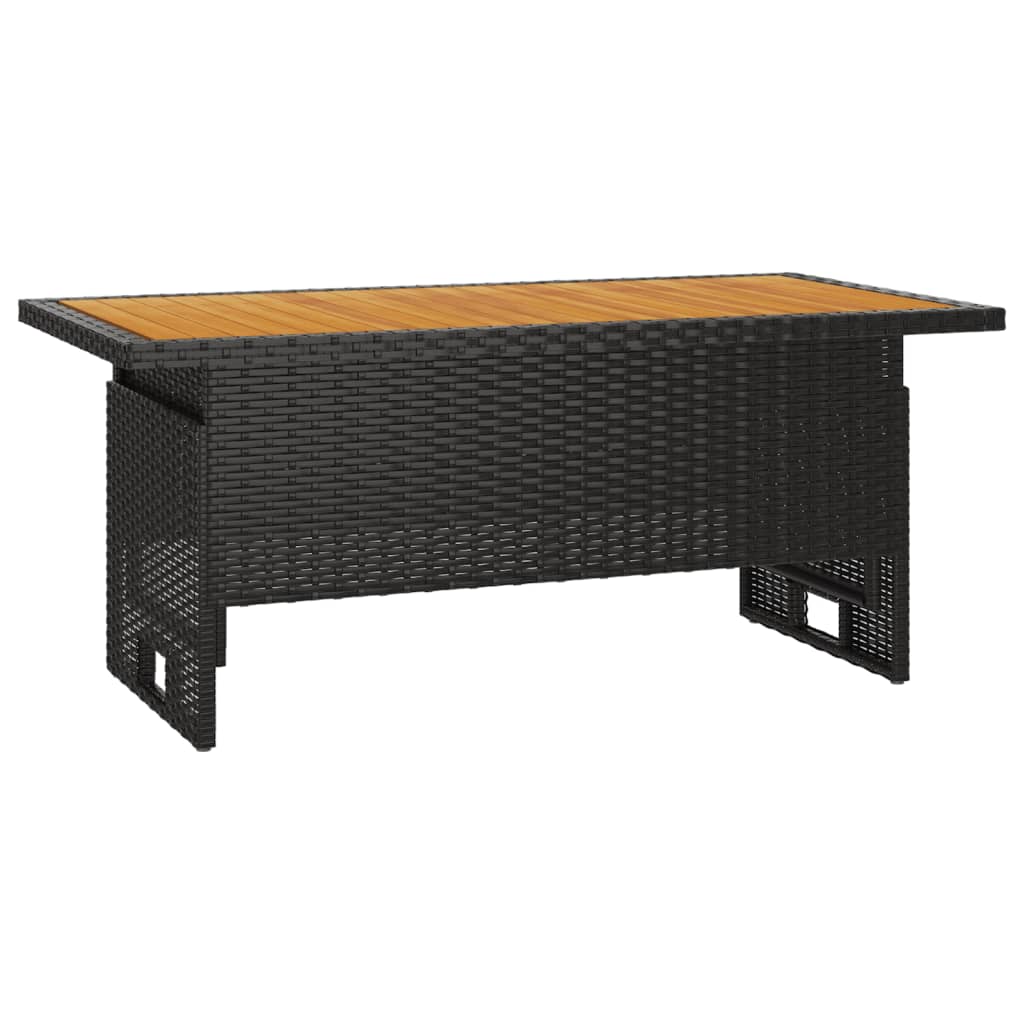 vidaXL fekete tömör akácfa és polirattan kerti asztal 100x50x43/63 cm