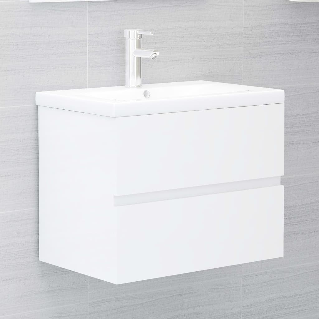 vidaXL magasfényű fehér szerelt fa fürdőszobai bútorszett