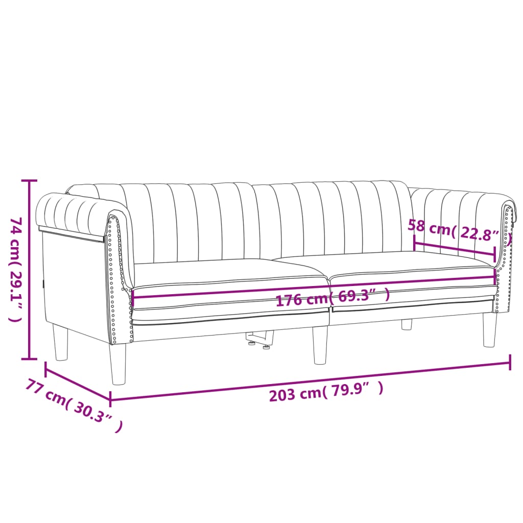 vidaXL krémszínű 3 személyes bársony kanapé