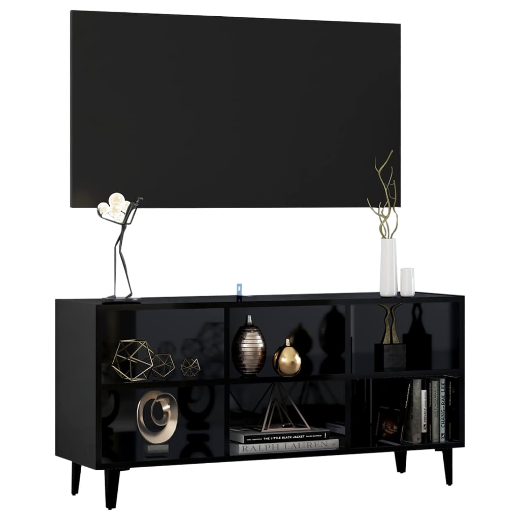 vidaXL magasfényű fekete TV-szekrény fémlábakkal 103,5x30x50 cm
