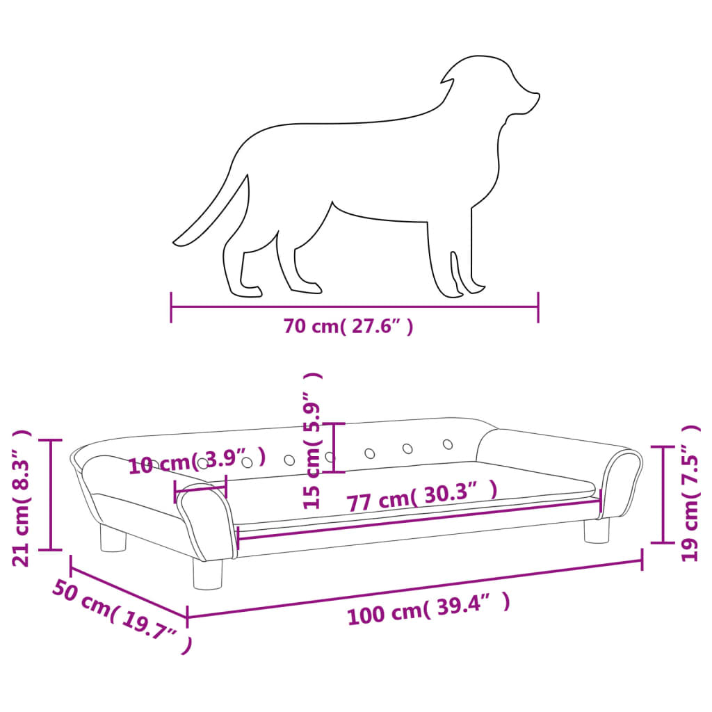 vidaXL világosszürke bársony kutyaágy 100 x 50 x 21 cm
