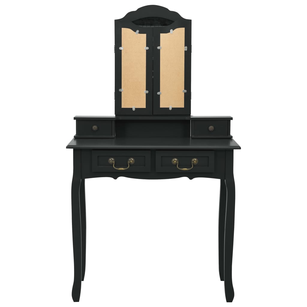 vidaXL fekete császárfa fésülködőasztal-szett ülőkével 80x69x141 cm