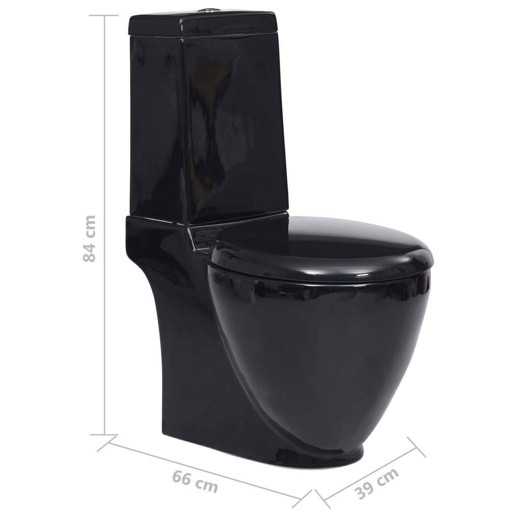 vidaXL fürdőszobai kerek fekete kerámia WC alsó vízelvezetéssel