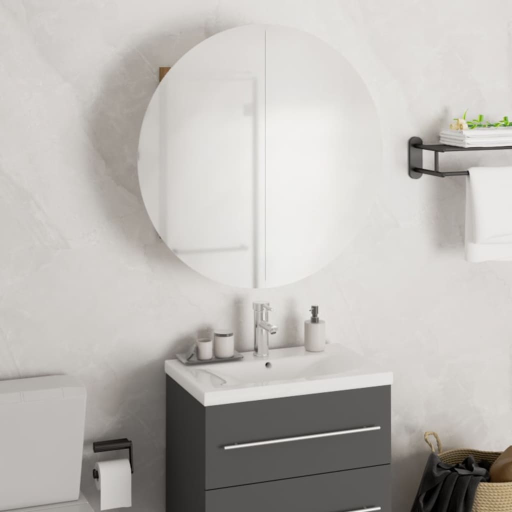 vidaXL fekete fürdőszobaszekrény kerek tükörrel/LED-del 47x47x17,5 cm
