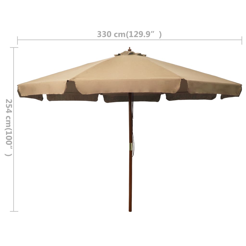 vidaXL tópszínű kültéri napernyő farúddal 330 cm